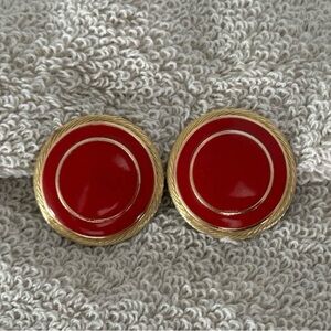 Retro Vintage Fantastic Clip on Earrings Gold Tone & Red Enamel